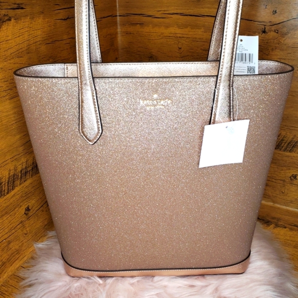 NWT kate spade Tinsel rose gold Glitter Shoulder Tote Bag Handbag Holiday